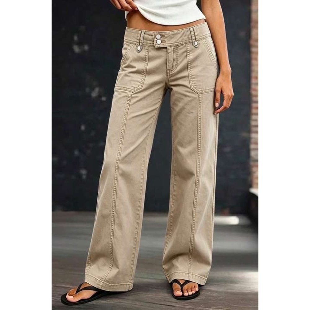 Flamingals Khaki Straight Leg Seam Front Patch Pocket Utility Pants Mens Size M